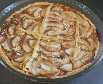 Tarte aux pommes, coings et flocons d'avoine