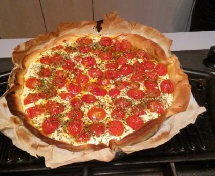 Tarte aux tomates cerises et chèvre frais
