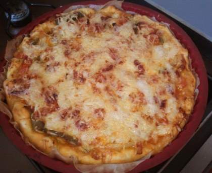Tarte chèvre poivron tomate lardons