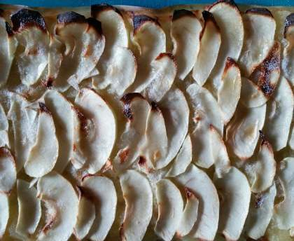 Tarte fine pommes rhubarbe sur feuilles filo