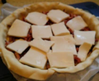 Tarte oignons, lardons, raclette