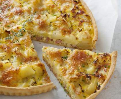 Tarte poireau, pomme de terre, lardons