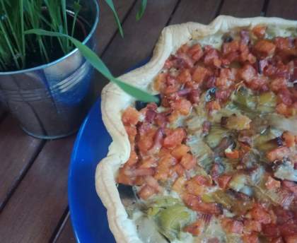 Tarte poireaux, lardons et patate douce