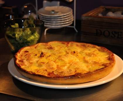 Tarte pomme de terre, jambon, chèvre