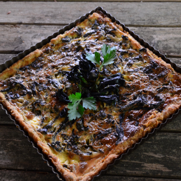 Tarte salée aux champignons Trompette de la Mort