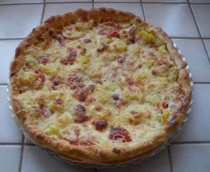 Tarte tomates / lardons / vin blanc