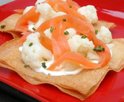 Tartelette fine et croustillante au chou-fleur et au saumon