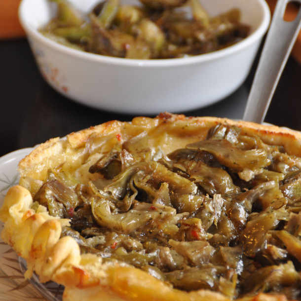 Tatin d'artichauts persillés et gorgonzola 