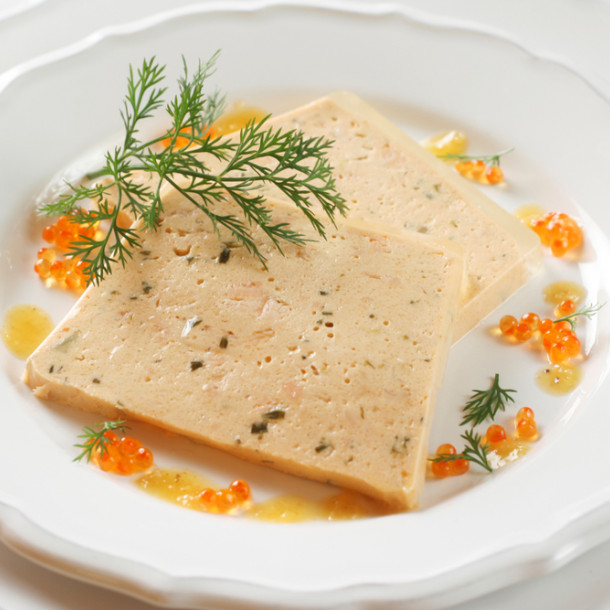 Terrine de saumon, cabillaud et Saint-Jacques