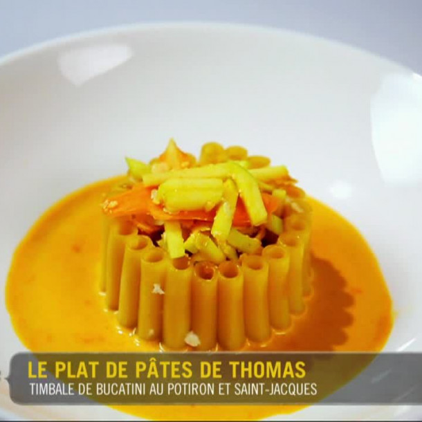Timbale de bucatini au potiron et Saint-Jacques