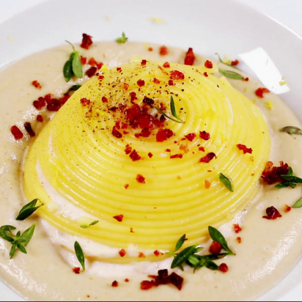 Timbales de spaghettis carbonara