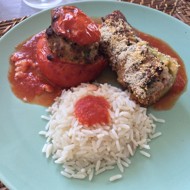 Tomates et courgettes farcies aux trois viandes