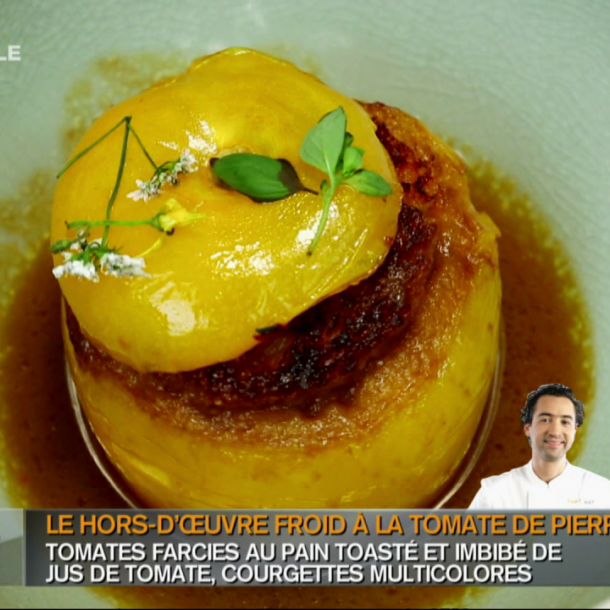 Tomates farcies au pain toasté, courgettes
