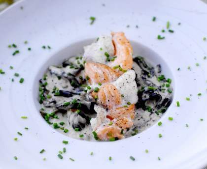 Tresses de sole et saumon aux morilles
