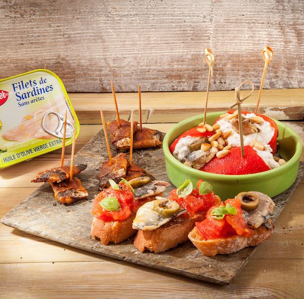 Trio de tapas aux filets de sardine à l’huile d'olive