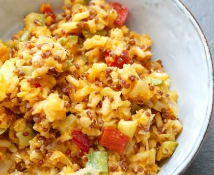 Trio lentilles quinoa riz pimenté aux petits légumes, vegan et délicieux