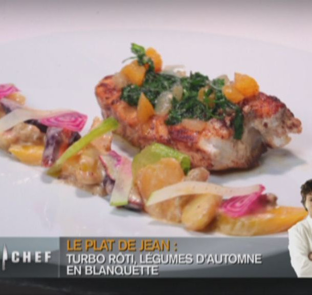 Turbot rôti et légumes d'automne en blanquette