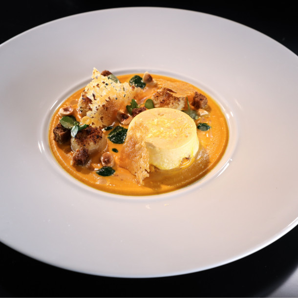 Velouté de Butternut et crémeux mimolette 