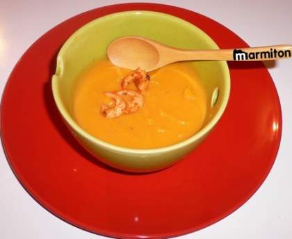 Velouté de courge butternut aux crevettes