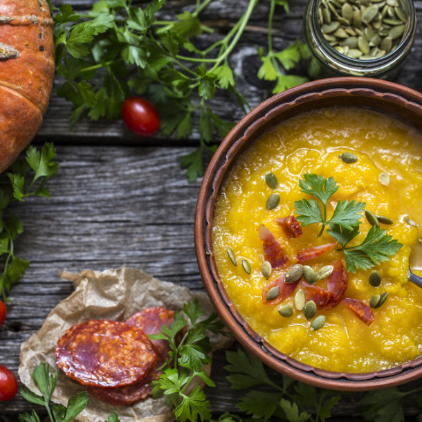 Velouté de potimarron au chorizo