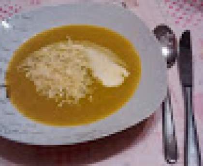 Velouté de potimarron et petits pois