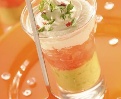 Verrine 3 couleurs : Avocat, Saumon, Cream Cheese 