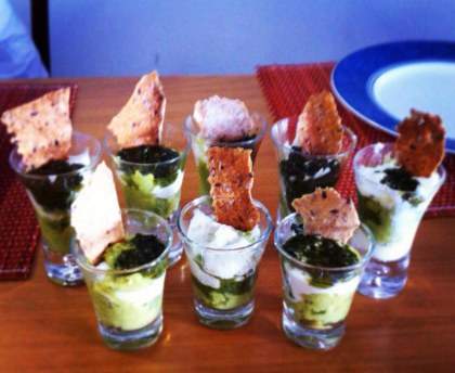 Verrine avocat, chèvre, pesto
