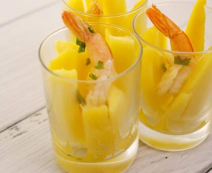 Verrine des Îles (crevettes et mangue)