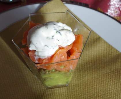 Verrines avocat saumon et sa glace à l'aneth