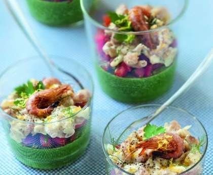 Verrines de crevettes grises à la mousse de cresson 