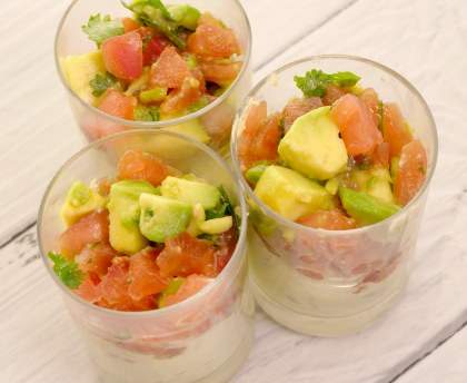 Verrines de saumon fumé et purée d'avocats