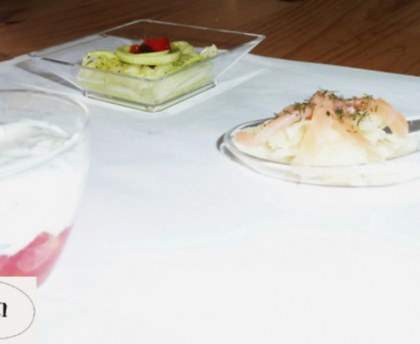 Verrines d'Elise : tomates tzatziki, courgettes-poivron et radis noir saumon fumé
