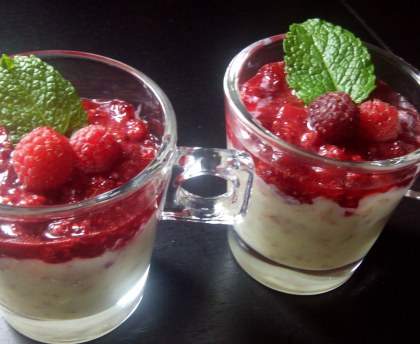 Verrines framboises, Crip's et chocolat blanc