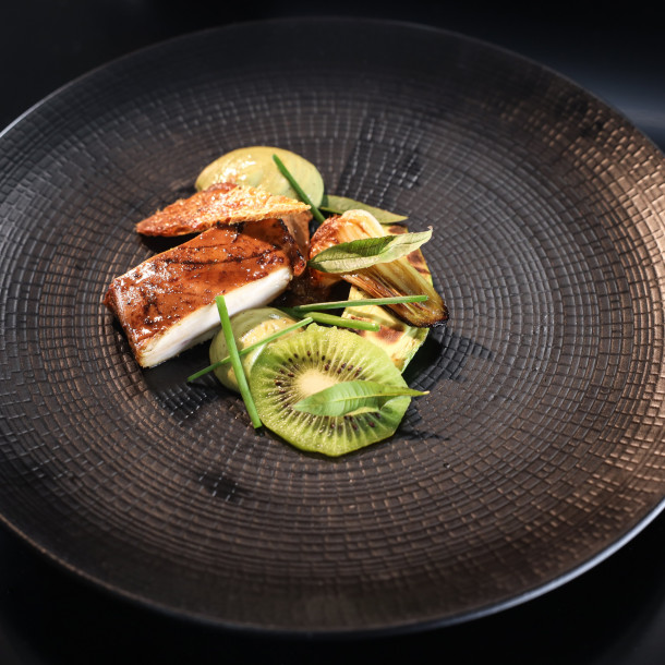 Volaille en trois cuissons, quakiwi et verveine 