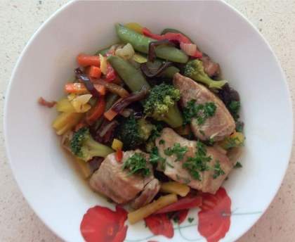 Wok de filet mignon aux légumes 